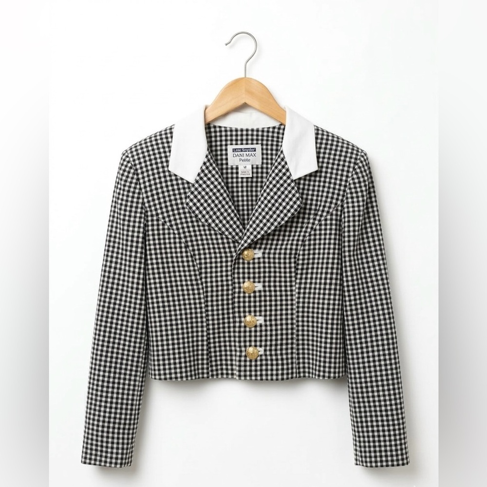 Vintage Lois Snyder Dani Max Gingham Cropped Jacket Gold Button Altered M